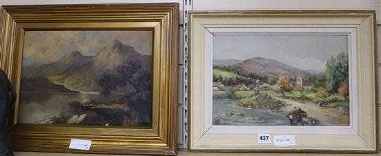 Cyril N. Pile, oil on canvas, Pays Basque, monogrammed, 22 x 33cm and a loch scene by another hand, 24 x 34cm